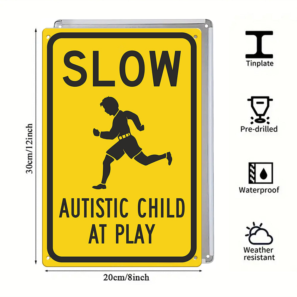 Slow – Autistic Child at Play Safety Sign (Yellow/Black)