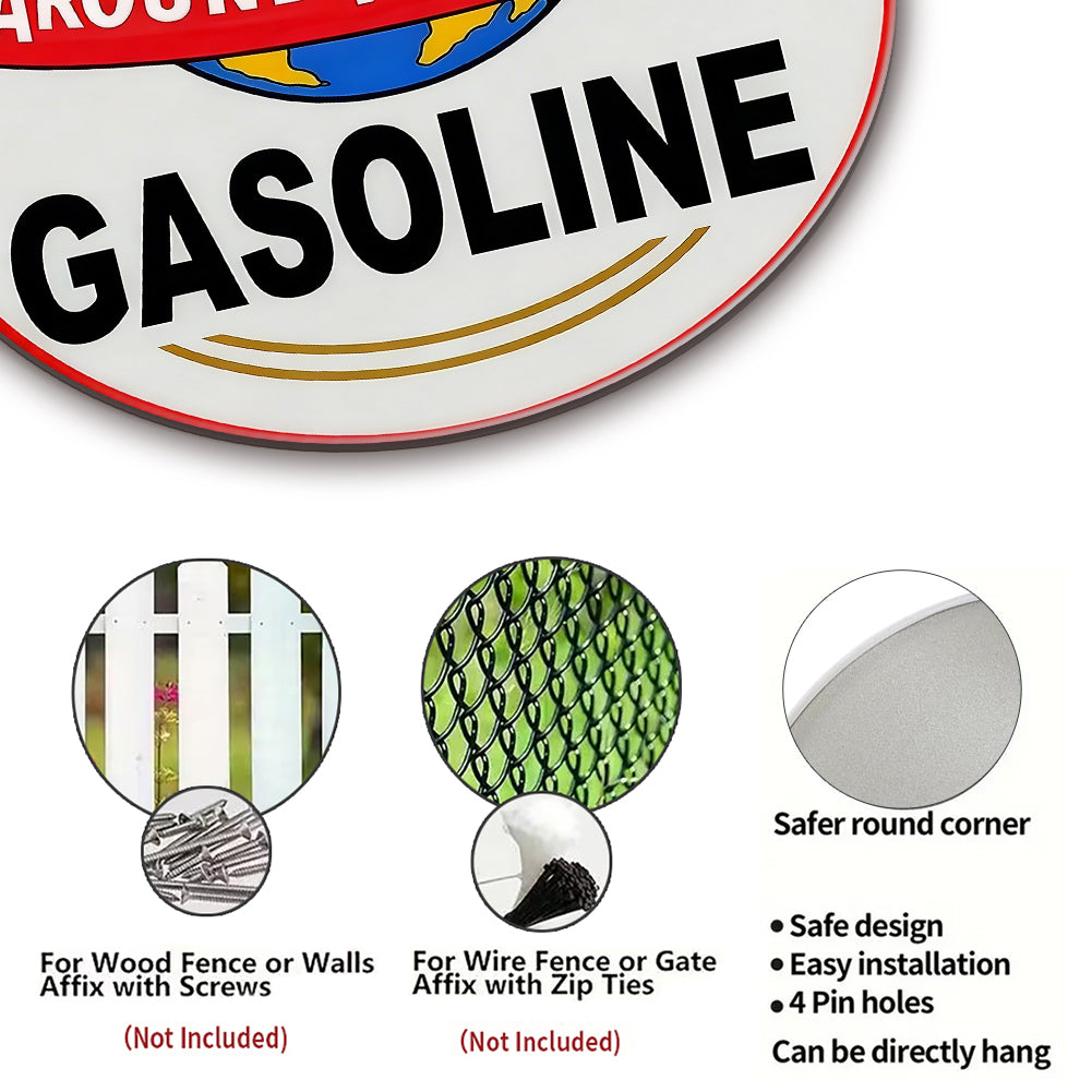 Around The World Gasoline Round Metal Sign