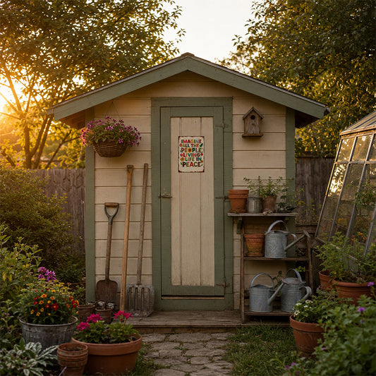 Garden decor arranged around a simple outdoor focal point