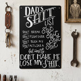 Dad’s Shit List Funny Metal Sign