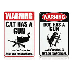 Funny Warning Dog & Cat Metal Sign