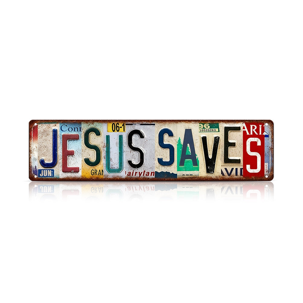 Jesus Saves Vintage License Plate Metal Sign