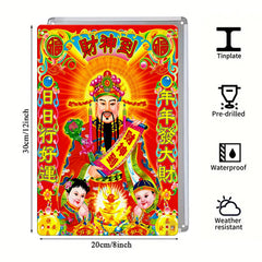 God of Wealth (Caishen) Tin Sign – Lucky Red New Year Wall Art