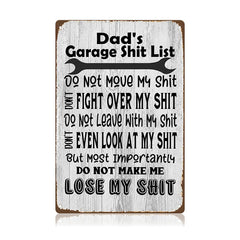Dad’s Garage Shit List Metal Sign – Funny Garage Rules Wall Decor