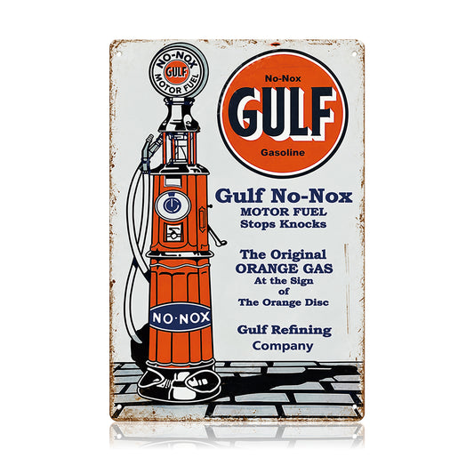Gulf No-Nox Gasoline Pump – Vintage Tin Sign