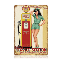 Bettie’s Service Station Pin-Up Tin Sign