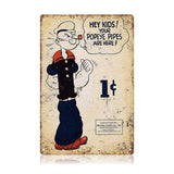 Popeye 1¢ Pipes Vintage Ad Tin Sign
