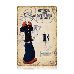 Popeye 1¢ Pipes Vintage Ad Tin Sign