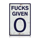 Fucks Given 0 Metal Sign – Funny Sarcastic Office Wall Decor