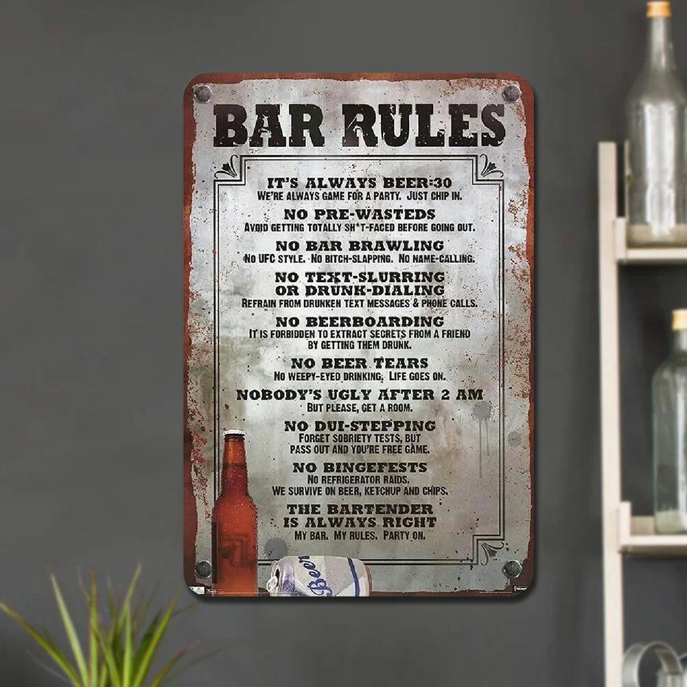 "Bar Rules" Funny Metal Tin Sign