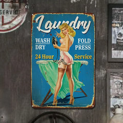 Vintage Laundry Service Pin-Up Girl Metal Tin Sign