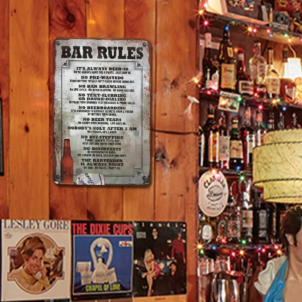 "Bar Rules" Funny Metal Tin Sign