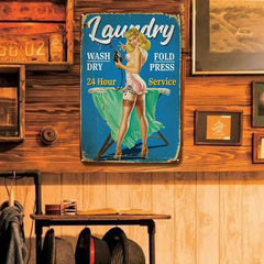 Vintage Laundry Service Pin-Up Girl Metal Tin Sign