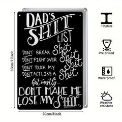 Dad’s Shit List Funny Metal Sign