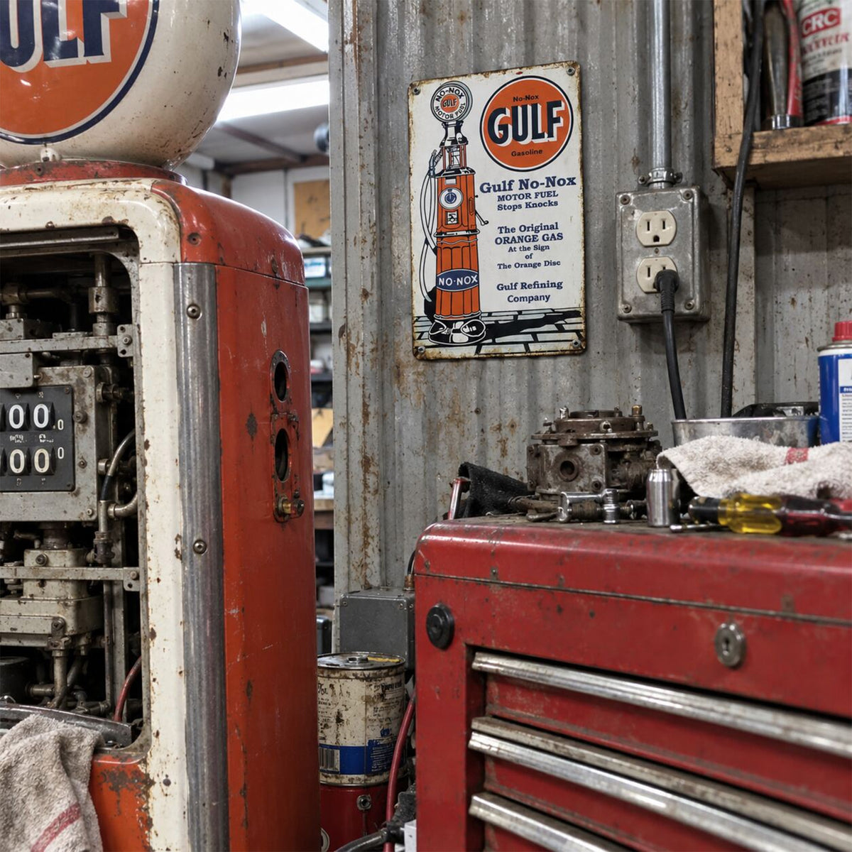 Gulf No-Nox Gasoline Pump – Vintage Tin Sign