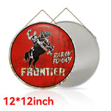 Frontier Gasoline “Rarin’ To-Go!” Round Metal Sign