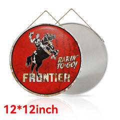 Frontier Gasoline “Rarin’ To-Go!” Round Metal Sign
