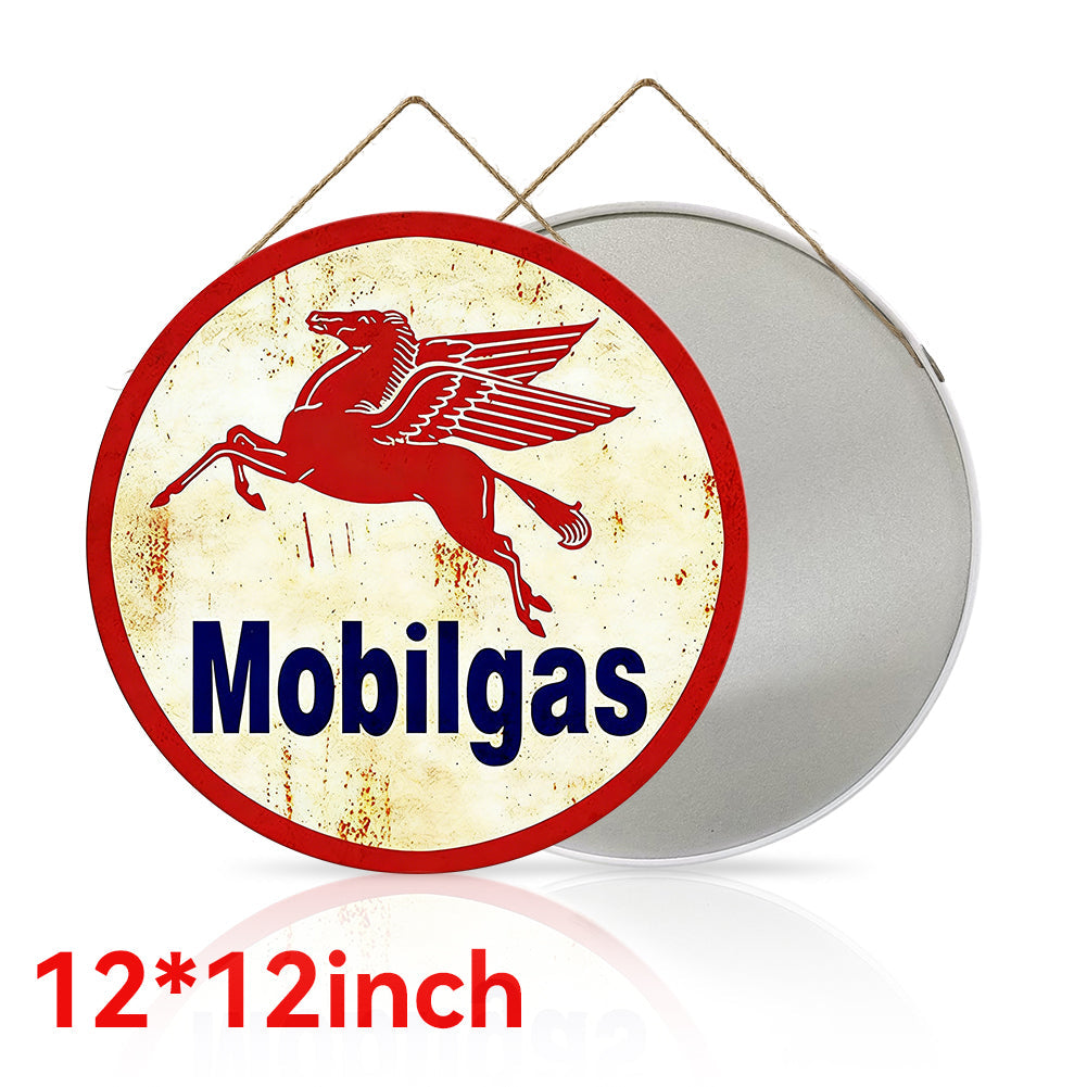 Mobilgas Pegasus Round Metal Sign – Vintage Gas Station