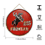 Frontier Gasoline “Rarin’ To-Go!” Round Metal Sign