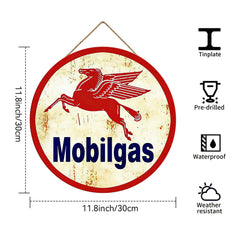 Mobilgas Pegasus Round Metal Sign – Vintage Gas Station