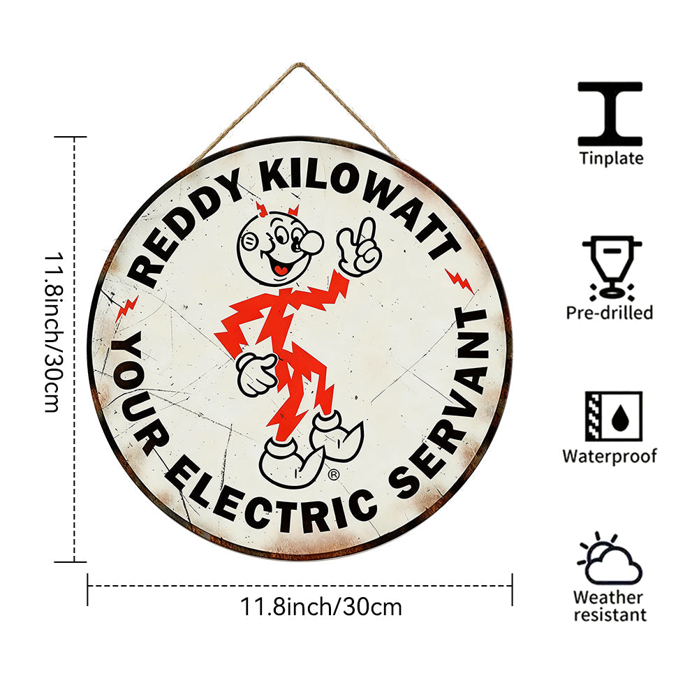 Reddy Kilowatt Round Metal Sign – Vintage Electric Ad