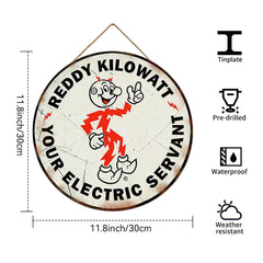 Reddy Kilowatt Round Metal Sign – Vintage Electric Ad