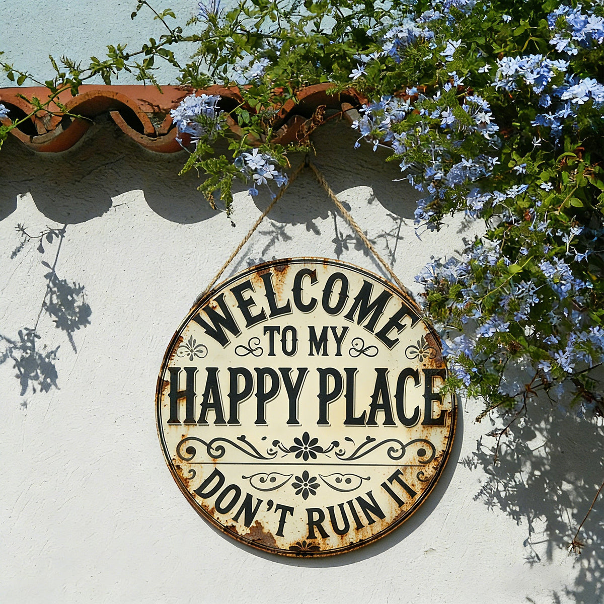 Welcome to My Happy Place Round Metal Sign