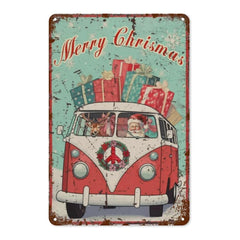 Merry Christmas Santa & Reindeer VW Bus