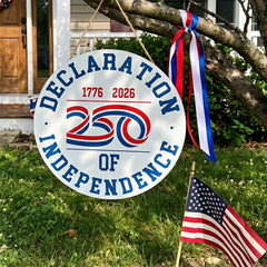 America 250 Patriotic Wall Decor - Declaration of Independence 250 Round Metal Sign