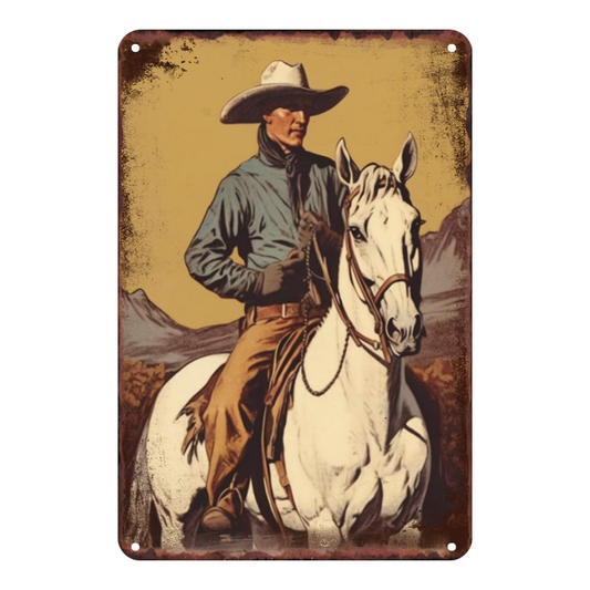 Stylized Cowboy on White Horse
