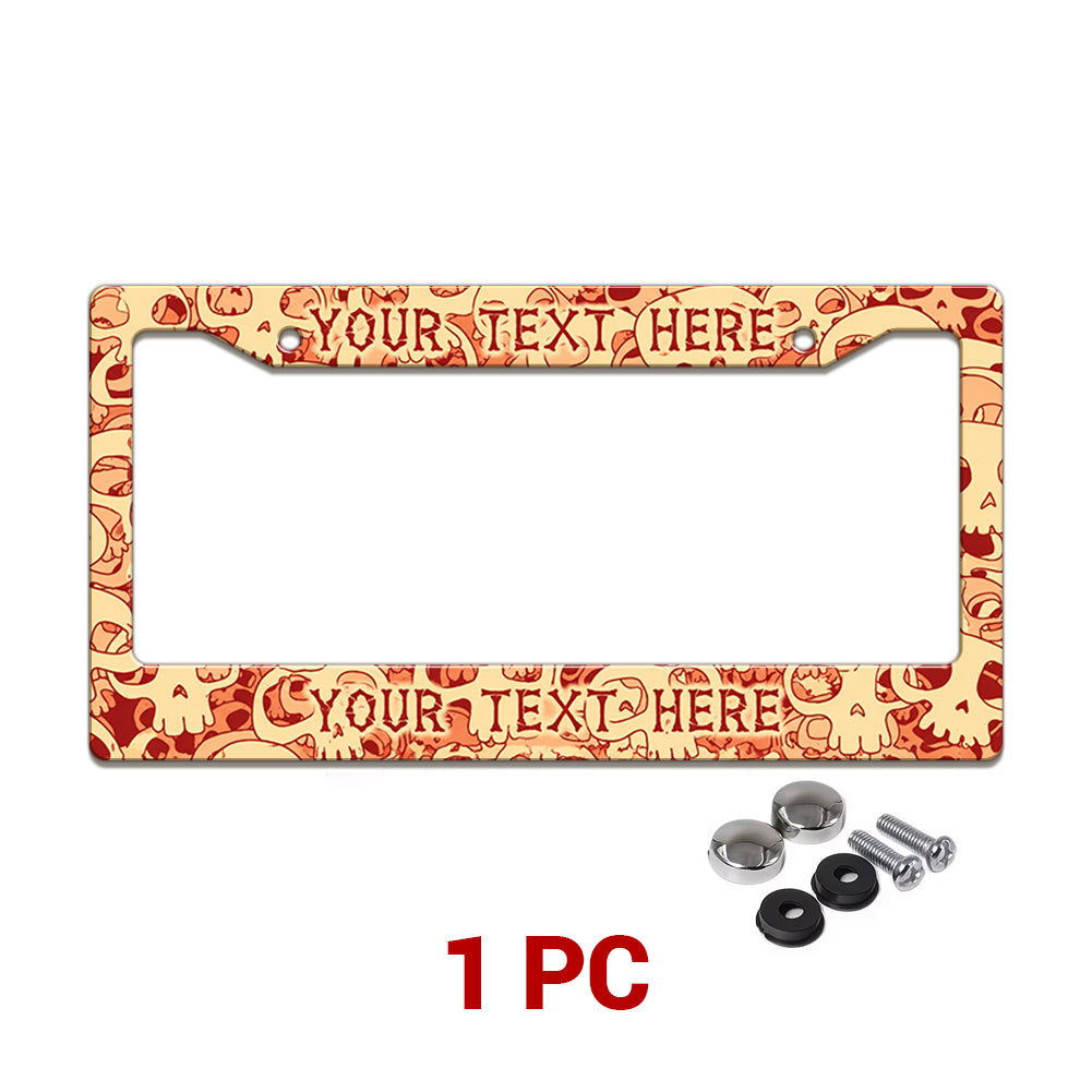 Personalized Skull Pattern license plate frame in a 1-piece pack with mounting hardware