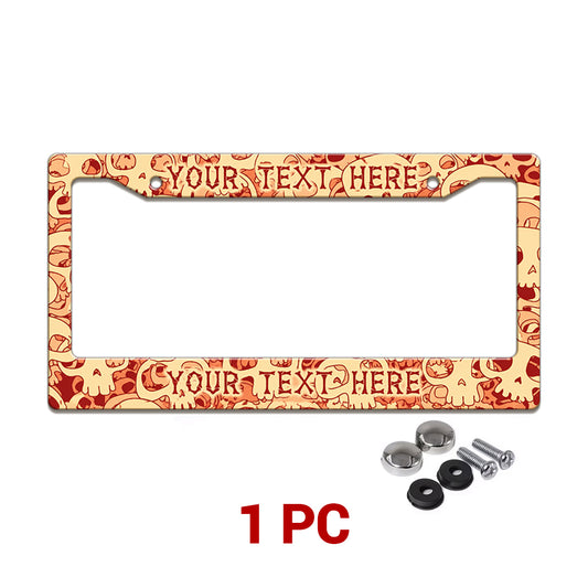 Personalized Skull Pattern license plate frame in a 1-piece pack with mounting hardware
