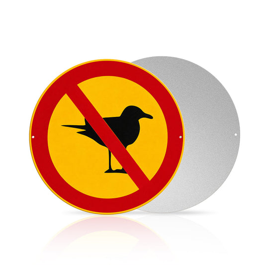 No Bird Poop Round Metal Sign – Funny Garden Fence Decor