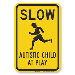 Slow – Autistic Child at Play Safety Sign (Yellow/Black)