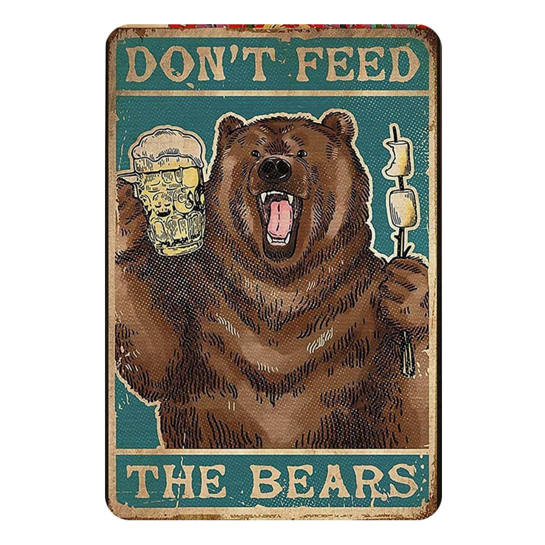 Funny Bear Warning Tin Sign