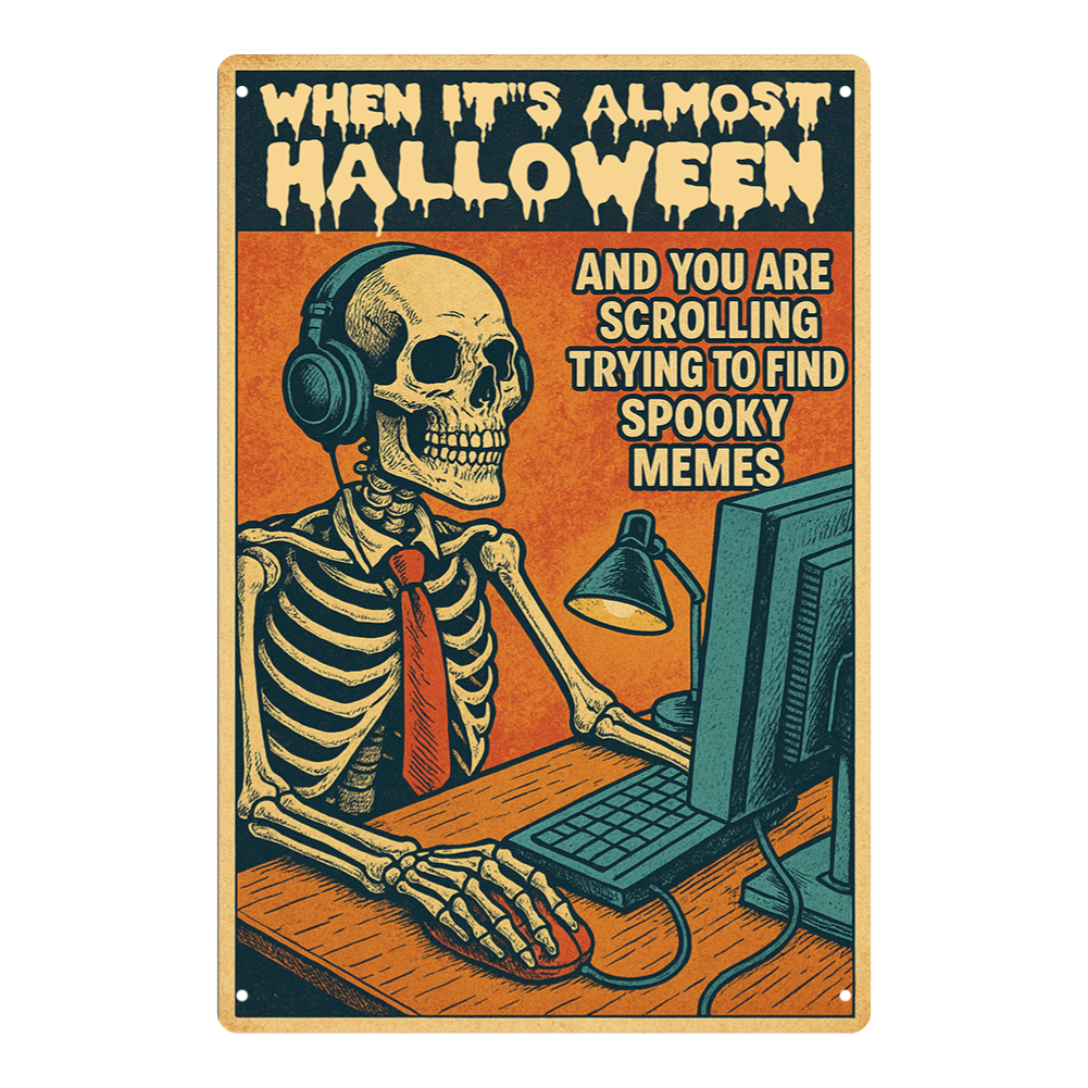 When It’s Almost Halloween — Spooky Skeleton Meme Poster