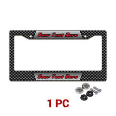 Personalized Carbon Fiber Racing license plate frame in a 1-piece pack with mounting hardware