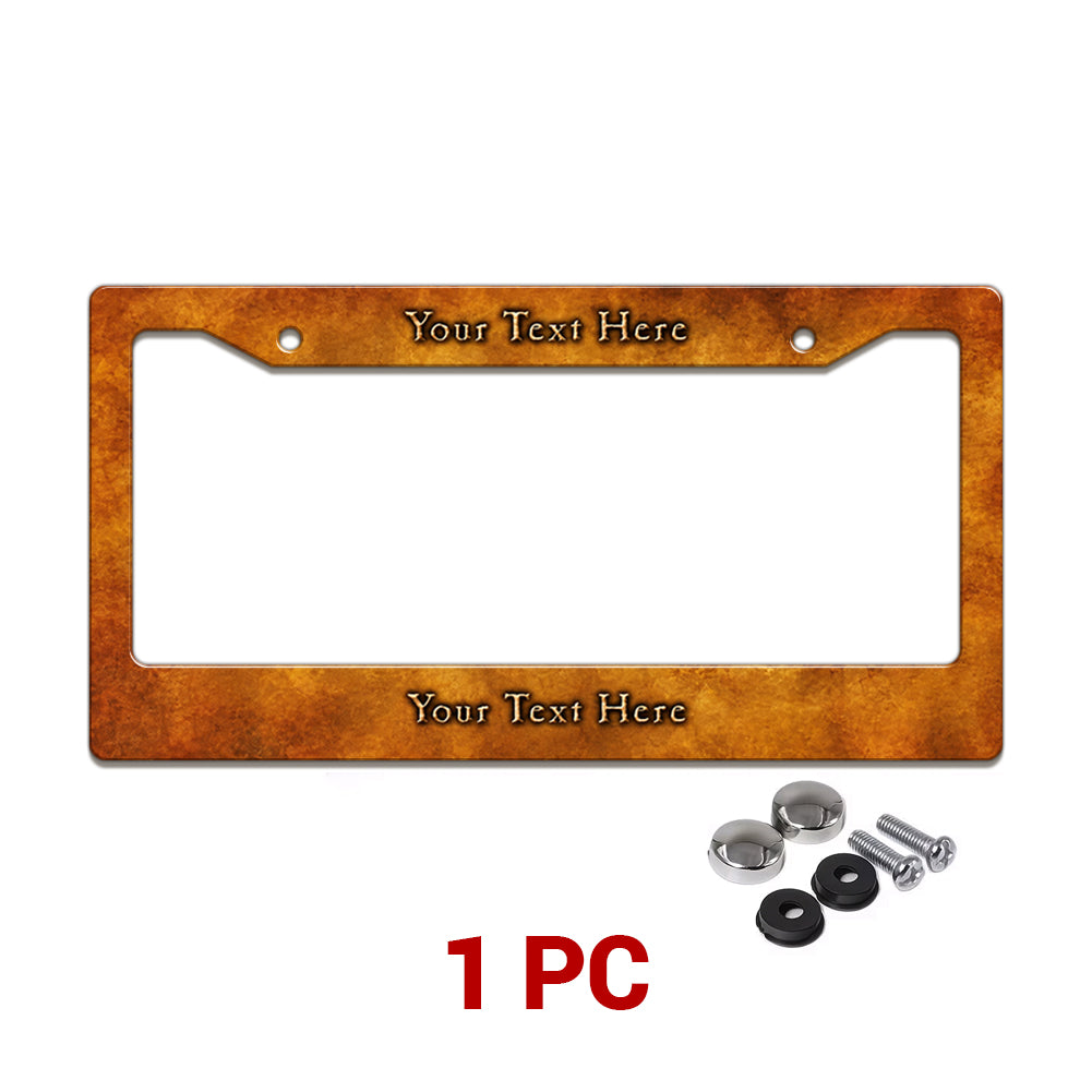 Personalized Rustic Burnt Orange license plate frame in a 1-piece pack with mounting hardware
