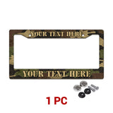 Personalized Woodland Camouflage license plate frame in a 1-piece pack with mounting hardware