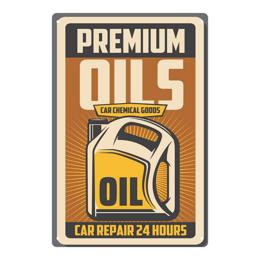 Premium Oils 24 Hour Car Repair Tin Sign