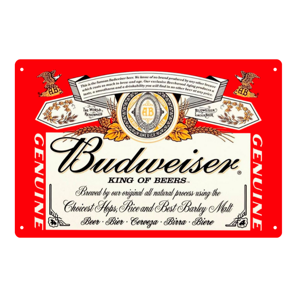 Budweiser “King of Beers” Red Label Vintage Metal Sign