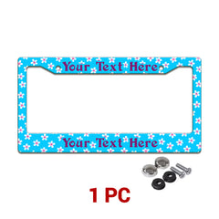 Personalized Turquoise Tropical Flowers license plate frame in a 1-piece pack with mounting hardware