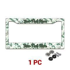Personalized Green Botanical Leaves license plate frame in a 1-piece pack with mounting hardware