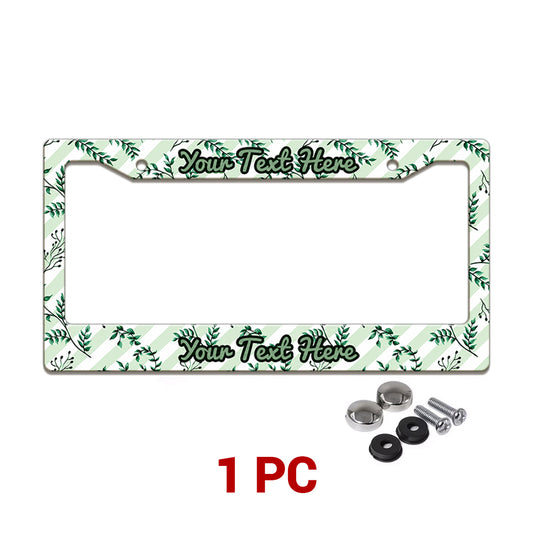 Personalized Green Botanical Leaves license plate frame in a 1-piece pack with mounting hardware