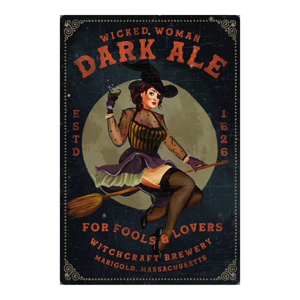 "Wicked Woman Dark Ale" Witch Pin-Up