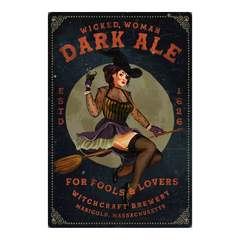 "Wicked Woman Dark Ale" Witch Pin-Up