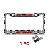 Personalized Black and White Checkered Racing license plate frame in a 1-piece pack with mounting hardware