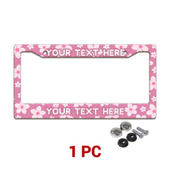 Personalized Pink Cherry Blossom license plate frame in a 1-piece pack with mounting hardware