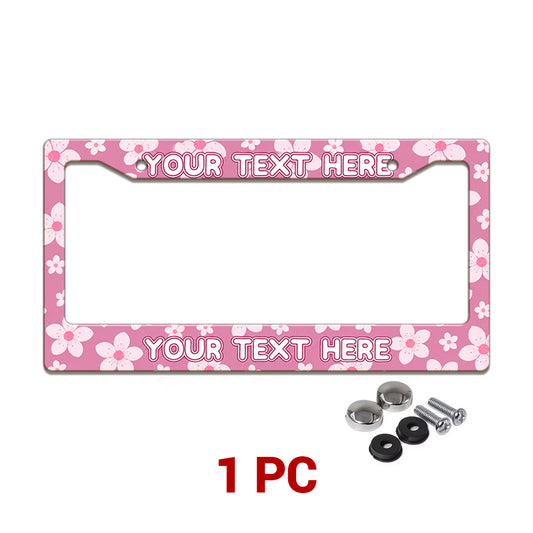 Personalized Pink Cherry Blossom license plate frame in a 1-piece pack with mounting hardware