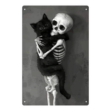Skeleton Hugging Black Cat